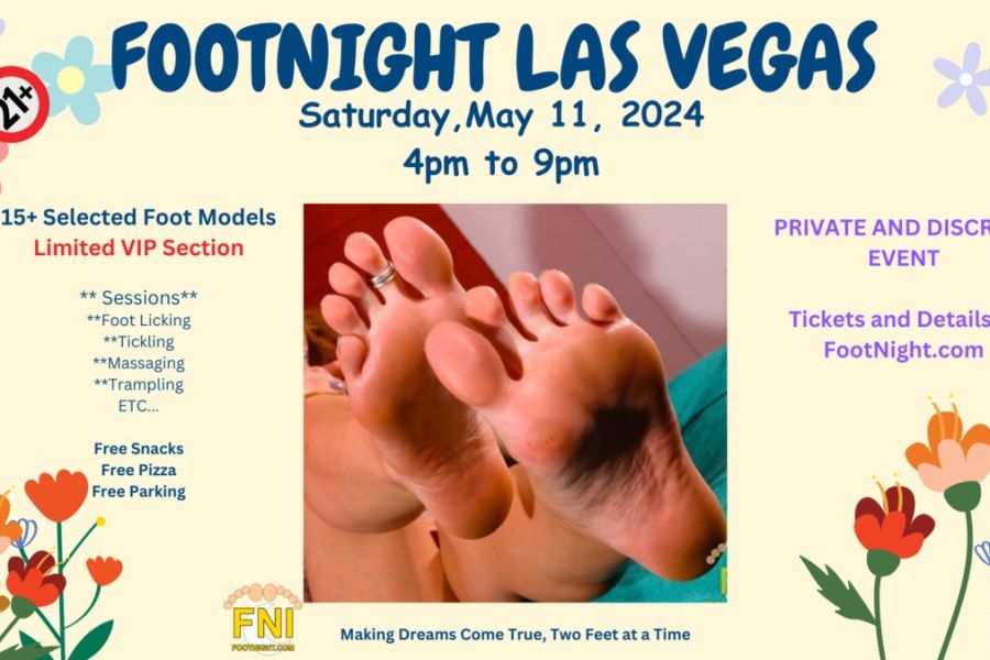  15+ Models (New and party favorites), <br> <br>Free snacks and Pizza <br> <br>BYOB. Sodas, Water and Mixes for a fee. <br> <br>Tickling, Foot Worship, Domination, Foot Massages, Trampling, Foot Smelling <br>Large feet, small feet, clean feet, dirty feet.. Feet for every taste and fancy! <br> <br>LADIES: Dresses OR skirts (must have boyshorts under please), sexy costumes, nice pants/tops. <br> <br>GENTS: Nice slacks, nice shirts, nice shoes, nice v-neck shirts and jeans. No ball caps, baggy pants, flip-flops; let’s keep it classy! NO SWEAT PANTS PLEASE! <br> <br>APPROVED MODEL LIST…. WILL BE UPDATED WEEK BEFORE THE EVENT…. <br> <br>You will receive all of the event and location details after your registration has been completed 