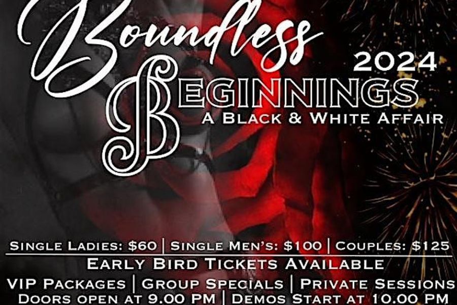  Welcome to the Boundless Beginnings New Year’s Eve event! Join us @ a private location in Clt/ Concord area for a night of celebration and new beginnings. Get ready to dance, laugh, and make memories as we ring in the new year together. This in-person event promises to be a night to remember, filled with music, food, and good vibes. Don't miss out on this opportunity to kick off the new year in style with friends and loved ones. Mark your calendars and get ready for an unforgettable night! <br> <br>Live Music by DJ Picasso: Dance into the new year with a captivating mix of Afrobeat, R&B, and party anthems. <br> <br>Curated Atmosphere: A chic setting with full bar and hookah, perfect for enjoying the night in style. <br>Exclusive Amenities: VIP lounge access, hot tub, private parking, and access to full bar for unique NYE refreshments. <br>Captivating Experiences: Explore interactive art and kink demos by NitesXTheRodeo, including an Erotic Art showcase, Impact Play demo, and Shibari demonstration. <br>B.Y.O.B B.Y.O.C B.Y.O.W !! <br> <br>420 friendly ;) 